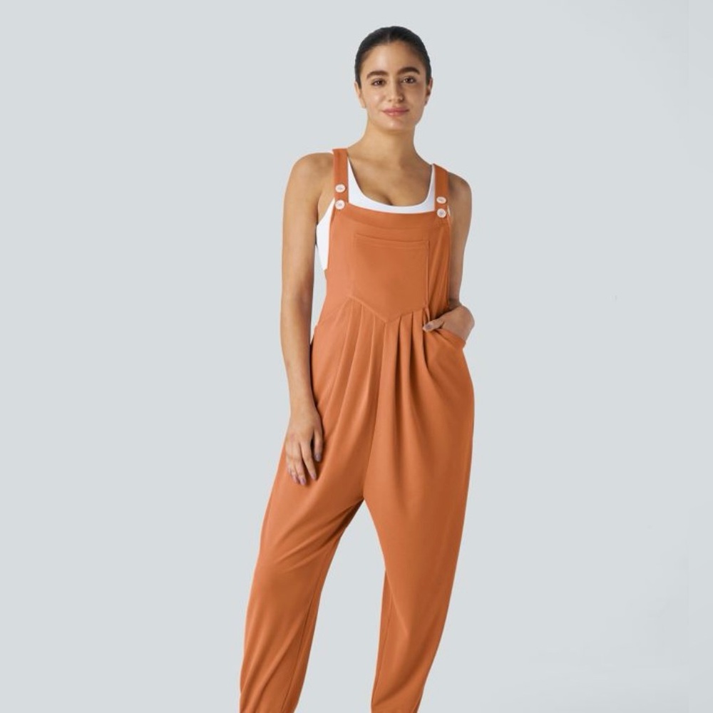 Halara Overalls Orange Cuffed Waffle Knit Jumpsuit Women's S , M - Picture 6 of 10